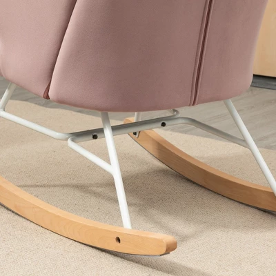 HOMCOM Accent Rocking Chairs, Upholstered Nursery Glider Rocker, Modern Armchair, Wingback Chair For Living Room And Bedroom, Pink - Image 5