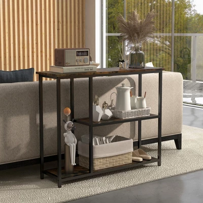 HOMCOM 39" Console Table, Modern Sofa Table With 2 Storage Shelves, Steel Frame, Narrow Entryway Table For Hallway