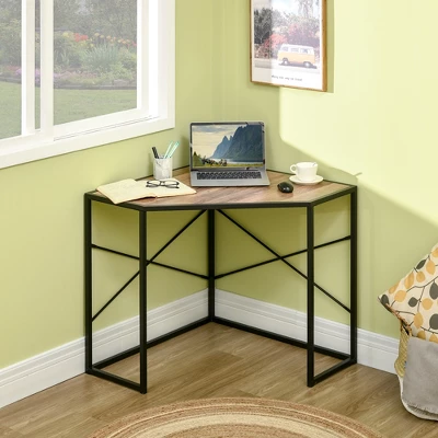 HOMCOM Corner Computer Desk With Steel Frame For Small Spaces, Writing Desk For Workstation, Black - Image 2
