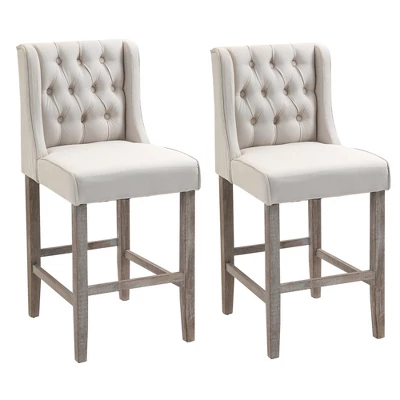 HOMCOM 26.25" Counter Height Bar Stools Set Of 2, Tufted Wingback Armless Upholstered Dining Chair With Rubber Wood Legs - Image 5