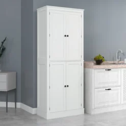 HOMCOM 72" Kitchen Pantry, 4-Door Kitchen Cabinet With 5-tier Storage Shelving, 8 Spice Racks, Interior Drawer And Adjustable Shelves, White