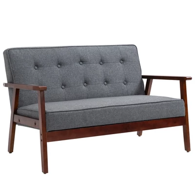 HOMCOM Modern Upholstered 2-Seat Loveseat Sofa With Linen-Touch Fabric And Rubberwood Legs, Gray - Image 3