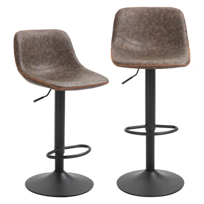 HOMCOM Adjustable Bar Stools Set Of 2, Swivel Bar Height Chairs Barstools Padded With Back For Kitchen, Counter, And Home Bar - Image 3