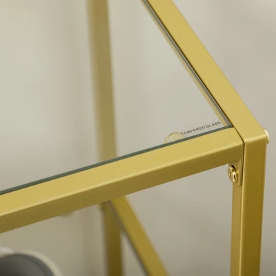 HOMCOM Gold Console Table, 39" Tempered Glass Behind Sofa Table, Narrow Entryway Table With Storage Shelves, Steel Frame Glass Table - Image 4