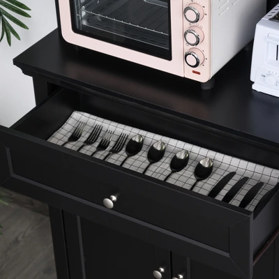 HOMCOM 71" Traditional Freestanding Kitchen Buffet With Hutch, Pantry Cabinet With 4 Doors, 3-Level Adjustable Shelves, And 1 Drawer, Black - Image 6