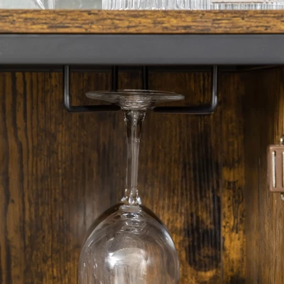 HOMCOM Industrial Wine Rack For 9 Bottles, Retro Liquor Cabinet With Glass Holders, Mesh Doors, And Storage Shelf For Home Bar, Dining Room, Brown - Image 4