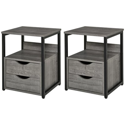 HOMCOM Industrial Side Table, End Table With 2 Storage Drawers, Accent Piece For Living Room, Set Of 2, Gray - Image 3
