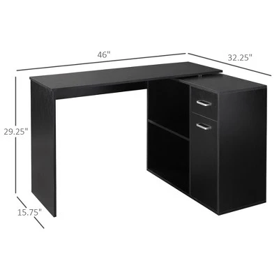 HomCom L-Shaped Computer Desk Workstation With Rotating Storage Shelves And Drawer - Image 4