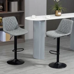 HOMCOM Adjustable Bar Stools Set Of 2, Counter Height Barstools With Swivel Seat Round Steel Base, And Footrest, ‎Gray