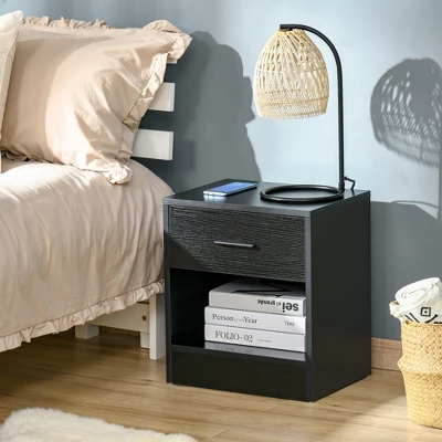 HOMCOM Modern Nightstand, Accent End Table With Drawer And Storage Shelf, Sofa Side Table For Living Room Or Bedroom