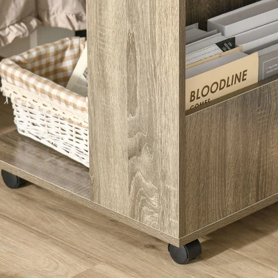 HOMCOM C-Shaped Sofa Side Table Mobile End Table With Storage And Wheels For Living Room, Bedroom, Office - Image 5