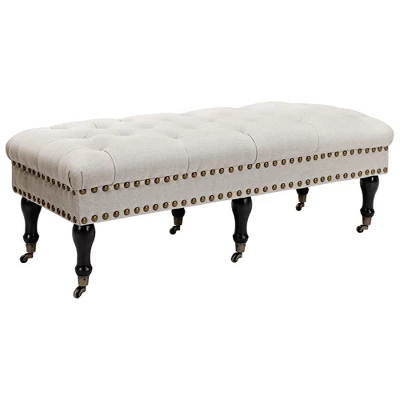 HOMCOM Mobile Upholstered Bench Rolling Button-Tufted Fabric Accent Ottoman With Nailhead Trim & Wheels - Image 7