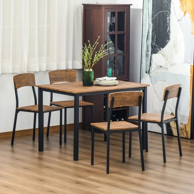 HOMCOM 5 Piece Modern Industrial Dining Table And Chairs Set For Small Space, Kitchen, Dining Room - Image 2