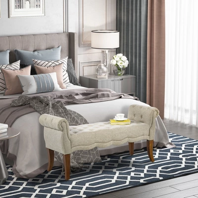 HOMCOM Traditional Style Entryway Bed End Shoe Bench With Button Tufted And Rounded Arm For Living Room - Image 2