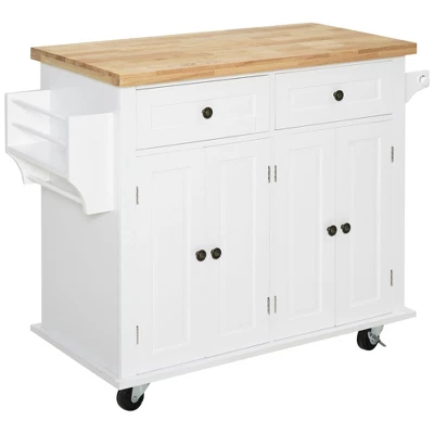 HOMCOM Kitchen Island On Wheels, Rolling Cart With Rubberwood Top, Spice Rack, Towel Rack And Drawers For Dining Room - Image 7