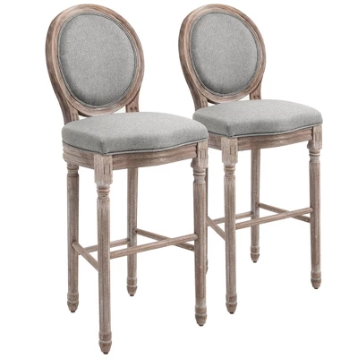 HOMCOM Vintage Bar Stools Set Of 2, Wood Barstools Accent Chairs With Soft Linen Cushions & Footrest, 29.5" Seat Height - Image 6
