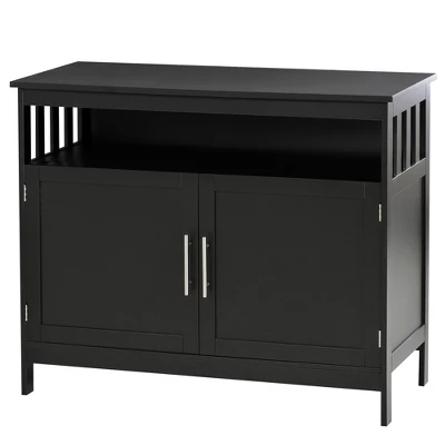 HOMCOM Kitchen Sideboard, Buffet Cabinet, Wooden Storage Console Table With 2-Level Cabinet And Open Shelf, Black - Image 3