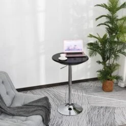 HOMCOM 24.5" Round Cocktail Bar Table Metal Base Tall Bistro Pub Desk Adjustable Counter Height Black Silver