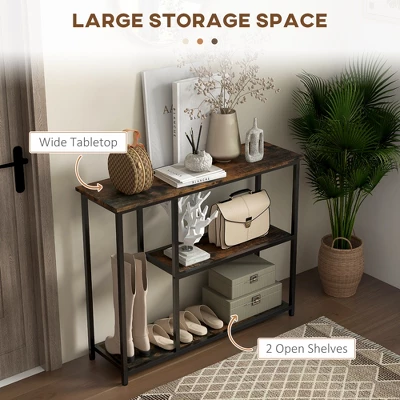HOMCOM 39" Console Table, Modern Sofa Table With 2 Storage Shelves, Steel Frame, Narrow Entryway Table For Hallway - Image 2