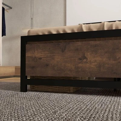 HOMCOM Full Platform Bed Frame With Headboard & Footboard, Strong Metal Slat Support Full Bed Frame W/ Underbed Storage Space, No Box Spring Needed - Image 5