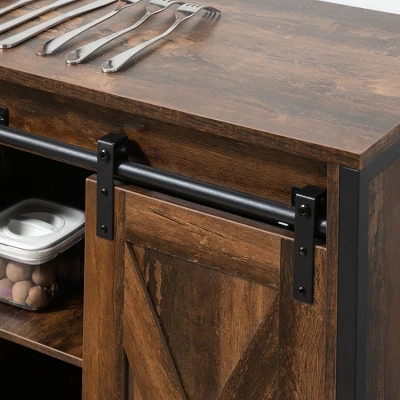 HOMCOM Industrial Sideboard, Buffet Cabinet With Sliding Barn Doors, Storage Cabinets And Adjustable Shelves For Living Room, Home Bar, Rustic Brown - Image 4