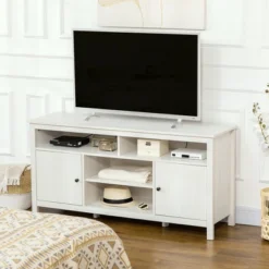 HOMCOM 65 Inch TV Stand With Storage, Media Cabinet TV Entertainment Center With Wooden Shelves And Doors For Living Room Furniture, White
