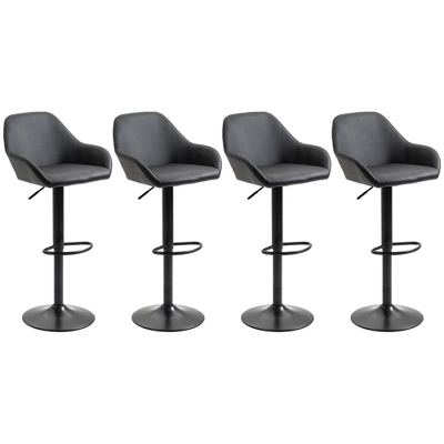 HOMCOM Adjustable Bar Stools Set Of 4, Swivel Barstools With Footrest And Back, PU Leather And Steel Round Base, For Kitchen Counter, Black - Image 3