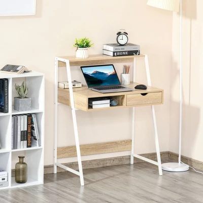 HOMCOM Home Office Desk, Computer Desk For Small Spaces, Writing Table With Drawer And Storage Shelves - Image 2