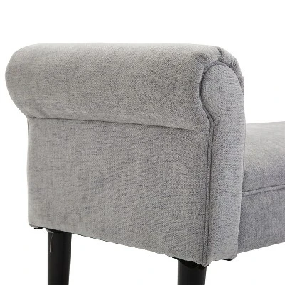 HOMCOM 52" Linen Upholstered Accent Ottoman Bench With Armrests, Light Gray - Image 4