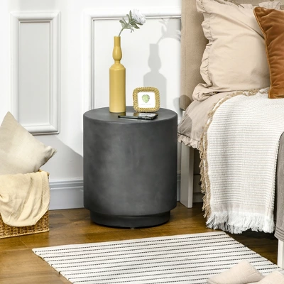 HOMCOM Lightweight Accent Table With Concrete Finish, Round Side Table With 4 Adjustable Feet For Indoor, Outdoor, Charcoal Gray
