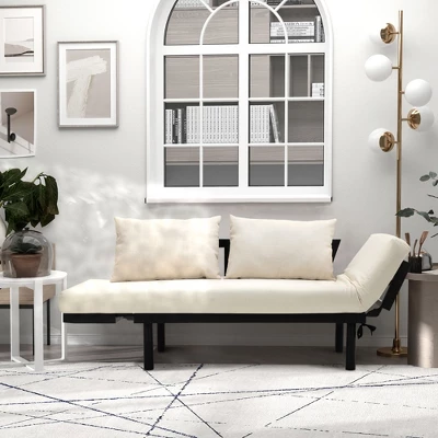 HOMCOM Single Person Chaise Lounger, Modern Sofa Bed With 5 Adjustable Positions, 2 Large Pillows, And Birch Legs - Image 2