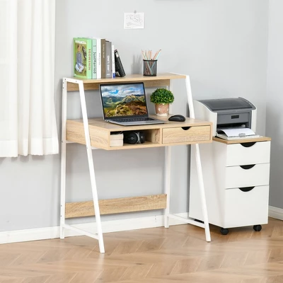 HOMCOM Home Office Desk, Computer Desk For Small Spaces, Writing Table With Drawer And Storage Shelves