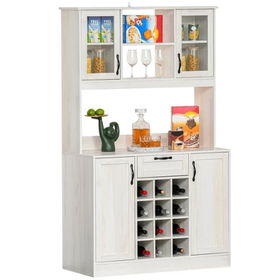 HOMCOM Kitchen Buffet With Hutch Cupboard With Utility Drawer, 4 Door Cabinets, And Optional 12-Bottle Wine Storage, White - Image 3