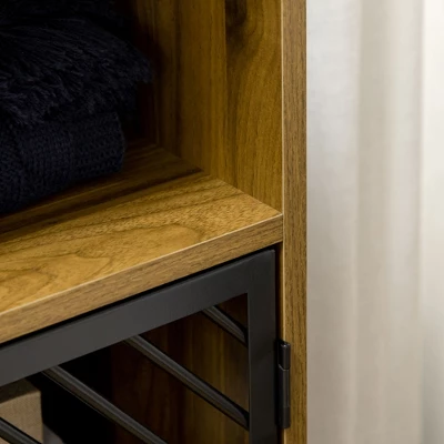 HOMCOM Industrial Kitchen Storage Cabinet, Sideboard Floor Accent Cabinet With Metal Doors And Adjustable Shelves For Living Room, Dark Wood Grain - Image 5