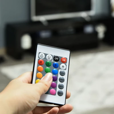 HOMCOM High Gloss TV Stand Cabinet With Remote Controlled LED Lights, Media TV Console Table With Storage Compartment For TVs Up To 65", Black - Image 4