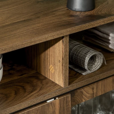 HOMCOM Modern Sideboard With Shelves, Buffet Cabinet With Storage Cabinets, Adjustable Shelf, Sliding Doors For Living Room, Kitchen, Walnut - Image 4