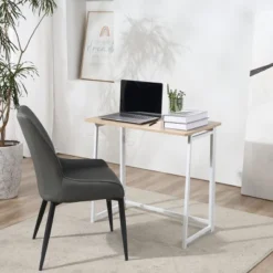 HOMCOM Writing Desk, 31.5" Folding Table For Small Space, Computer Desk With Metal Frame, Space-Saving Workstation For Home Office
