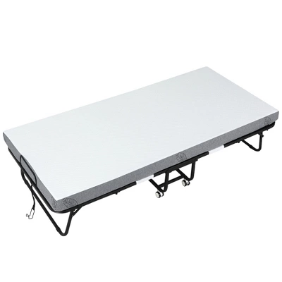 HOMCOM Folding Bed With 4" Mattress, Portable Foldable Guest Bed With Sturdy Metal Frame And Wheels, White - Image 3