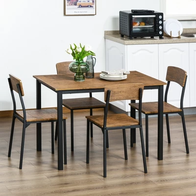HOMCOM 5 Piece Modern Industrial Dining Table And Chairs Set For Small Space, Kitchen, Dining Room