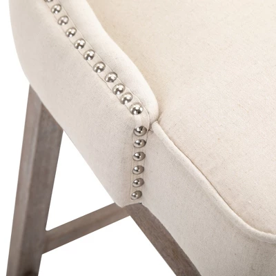 HOMCOM Upholstered Fabric Bar Height Bar Stools Set Of 2, 180° Swivel Nailhead-Trim Pub Chairs, 30" Seat Height With Rubber Wood Legs - Image 4