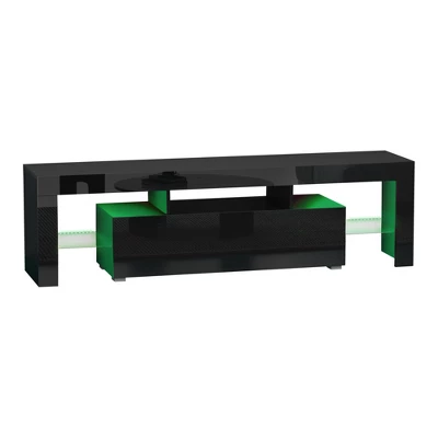 HOMCOM High Gloss TV Stand Cabinet With Remote Controlled LED Lights, Media TV Console Table With Storage Compartment For TVs Up To 65", Black - Image 3