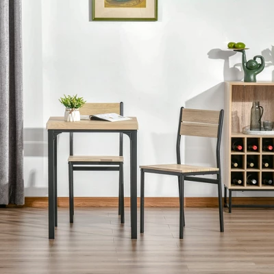 HOMCOM Rustic Country Wood Top 3 Piece Kitchen Table Dining Set With 2 Matching Chairs & Versatile Design For Small Space - Image 5