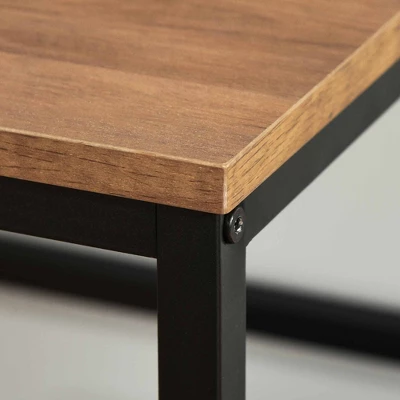 HOMCOM L-Shaped Home Office Writing Desk With Storage Shelf Drawer Industrial Corner PC Study Table Computer Workstation Brown - Image 7