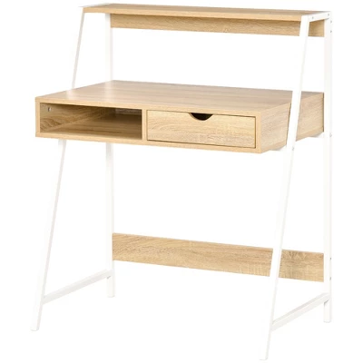 HOMCOM Home Office Desk, Computer Desk For Small Spaces, Writing Table With Drawer And Storage Shelves - Image 3