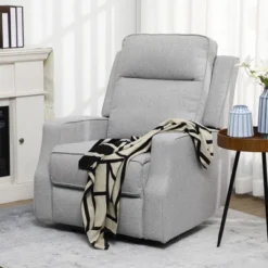 HOMCOM Electric Power Recliner Armchair With USB Charging Station, Sofa Recliner With Linen Upholstered Seat And Retractable Footrest, Gray