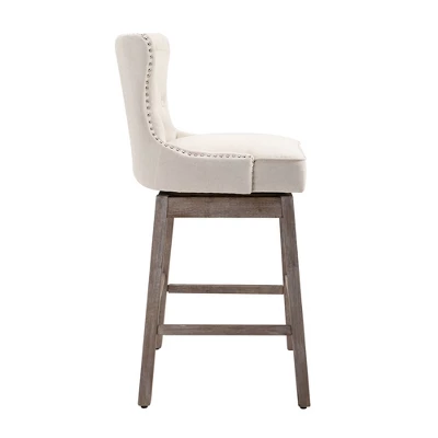 HOMCOM Upholstered Fabric Bar Height Bar Stools Set Of 2, 180° Swivel Nailhead-Trim Pub Chairs, 30" Seat Height With Rubber Wood Legs - Image 5