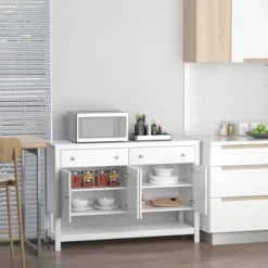 HOMCOM 47" Modern Sideboard, Buffet Cabinet, Accent Cupboard With Adjustable Shelves And Drawers, For Living Room, White