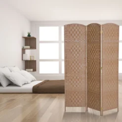 HOMCOM 6' Tall Wicker Weave 3 Panel Room Divider Privacy Screen - Natural