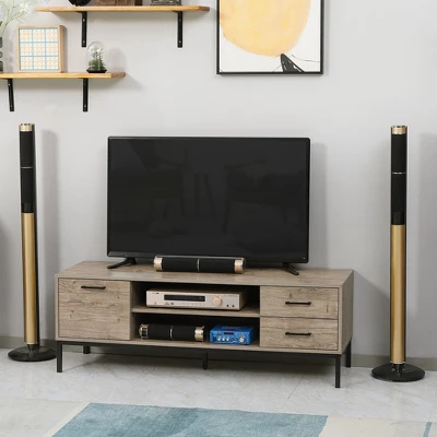 HOMCOM TV Stand For TV Up To 50 Inches, Entertainment Center With Door, Open Storage And Drawers, TV Table With Steel Legs, Gray - Image 2