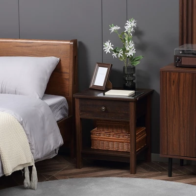 HOMCOM End Table With Drawer, Side Table With Top And Bottom Shelf For Small Spaces, Dark Brown